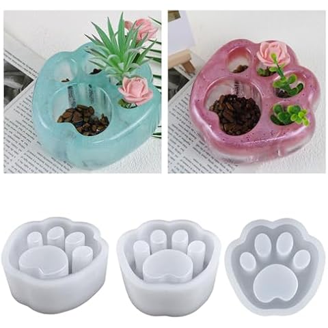 BEMINH Cat Paw Vase Silicone Resin Mold, Flower Pot Mold Epoxy Resin Casting Mold for Making Flowers Jewelry Storage Holder Home Office Decor Cover