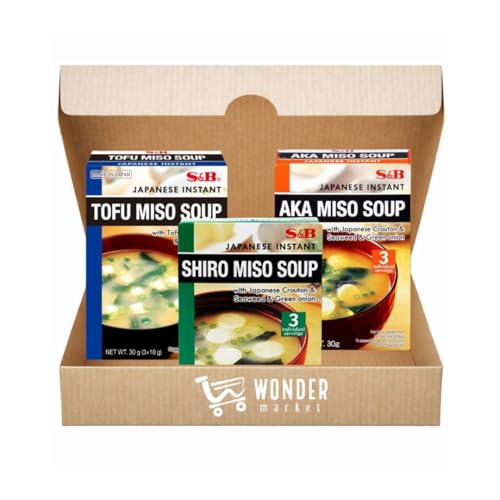instant Japanese soups (tofu miso soup, aka miso soup, shiro miso soup) (30g x 3)- sopas japonesas instantáneas en polvo ( sopa de miso y tofu, sopa de miso rojo, sokpa de miso blanco)