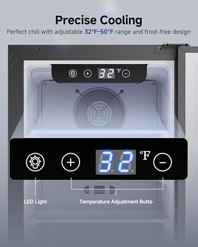 Image of 15 Inch Under Counter Beverage Refrigerator, Outdoor Fridge with 127 Cans Large Capacity & Glass Shelves, Built-in or Freestanding, Small Beverage Refrigerator for Patio & Outdoor Kitchen (Black)