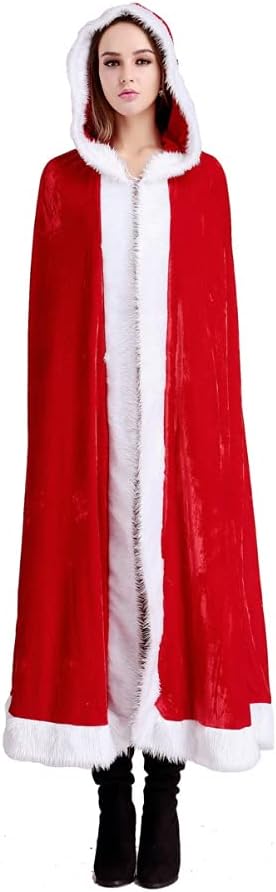Keenso Christmas Halloween Costumes Cloak,Santa Xmas Velvet Hooded Cape Robe for Adult Child