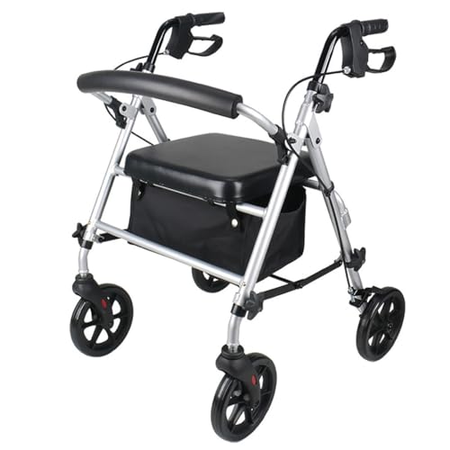 Deambulatore Rollator Pieghevole,alluminio Rollator,deambulatore per anziani 4 ruote,deambulatore da esterno,Altezza regolabile,Per esterno e interno silver