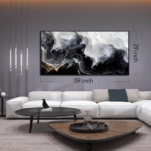 Image of AOZEMI Black Wall Art Abstract Poster Pictures for Living Room Office | White Wall Paintings for Bathroom Painting Kitchen Wall Mountain Art for Home Hotel 59 inchL x 29 inchW