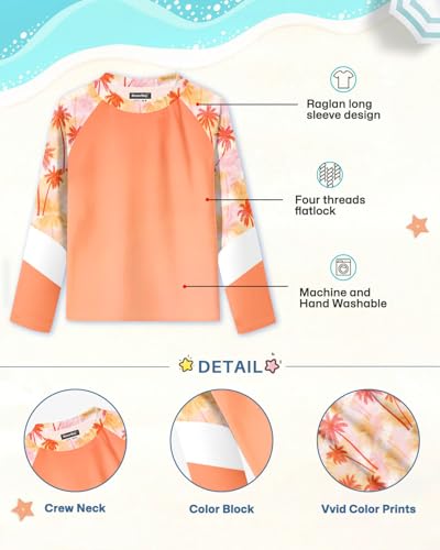 Image of BesserBay Girls Rash Guard UPF 50+ Raglan Sleeve Swim Shirt 6-14 Years