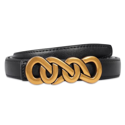 Image of Women's Fashion Classic Metal Buckle Leather Belt with Jeans Dress