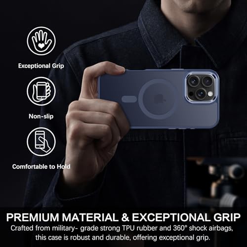 Image of BENTOBEN for iPhone 16 Pro Case [Compatible with Magsafe] Magnetic Matte Phone Case iPhone 16 Pro Translucent Slim Thin Shockproof Women Men Protective Cover Cases for iPhone 16 Pro 6.3 inch, Navy Blue