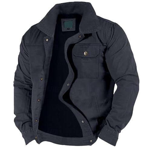 Winter Coats for Men Warm Fleece Lined Thicken Vintage Hunting Long Sleeve Big and Tall Zip Up Plush Streetwear