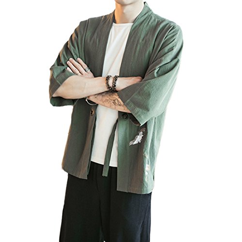 Fashion Men's Cotton Blends Linen Cloak Open Front Cardigan Kimono Jackets