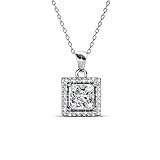 Cate & Chloe Ekatrina 18k White Gold Halo Pendant Necklace with Sparkling Square Cut Simulated Diamond Crystals, Hypoallergenic Jewelry for Women, Gift for Her