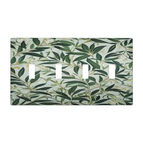 PPZCXWP Sage Eucalyptus Leaves Foliage Light Switch Covers Quad Toggle 4 Gang Wall Plate Decorative Switchplate Electrical Faceplate for Farmhouse Bathroom Living Decor
