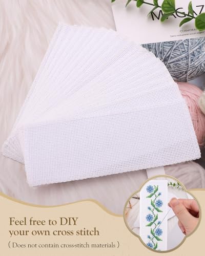 Image of 12 Pcs White Cross Stitch Bookmark, Blank Cotton Fabric Cross Stitch Book Marker with Embroidery Edge Rectangle Embroidery DIY Bookmark for Cross Titch Project (2.7 inchx7.4 inch)