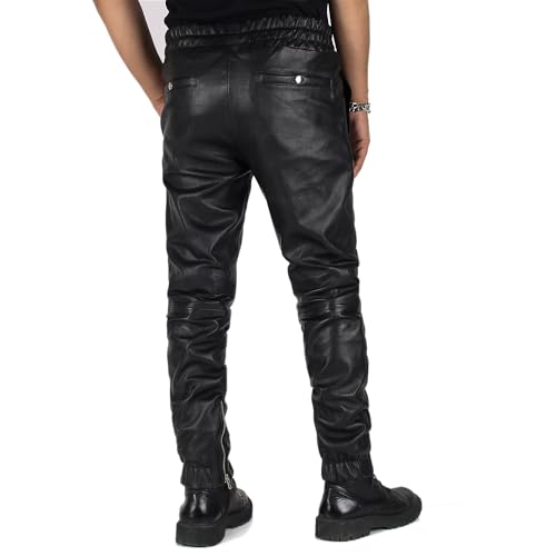 Laverapelle Men's Genuine Lambskin Leather Pants (Black, Leather Joggers) - 23040032