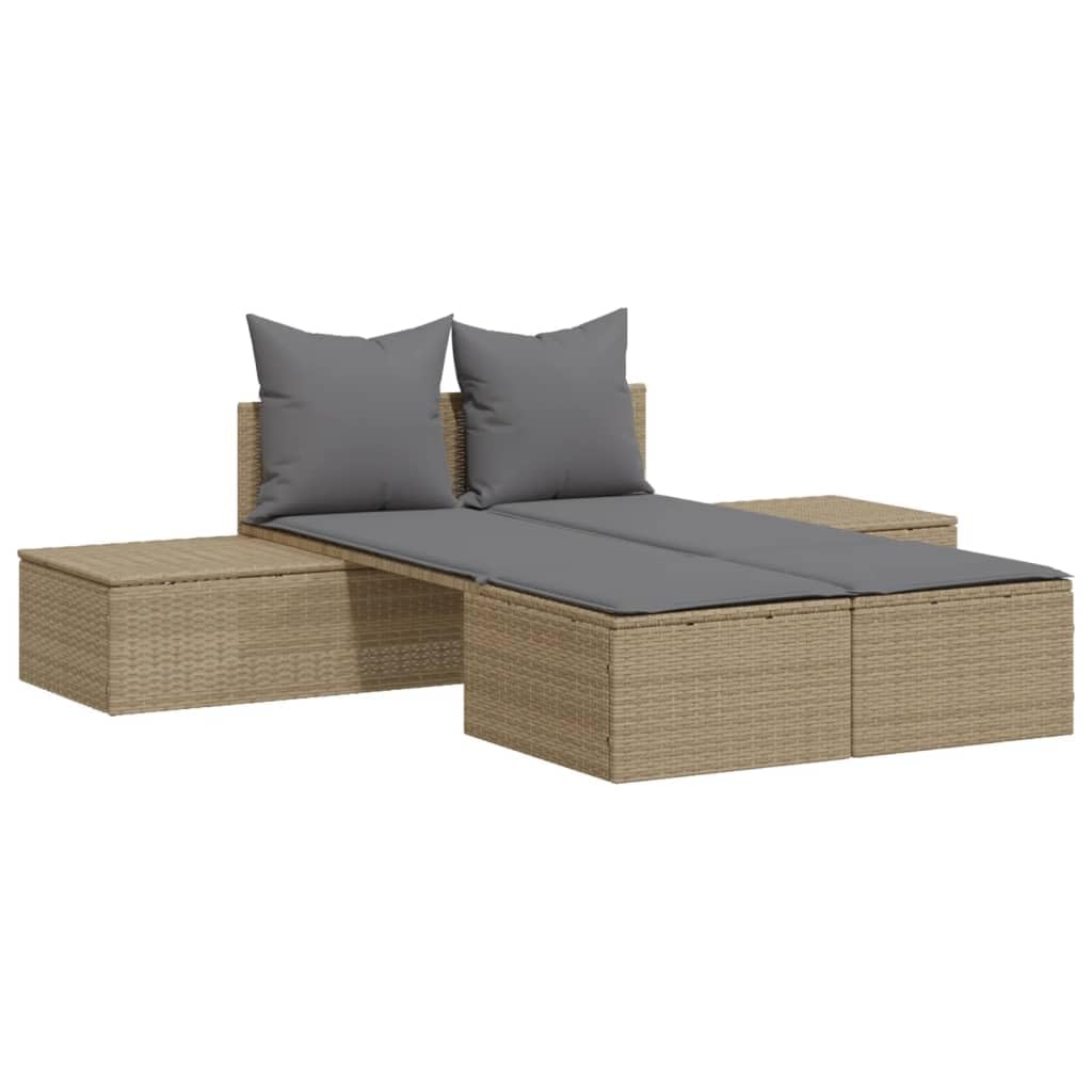 vidaXL Chaise Longue Double avec Coussins Beige résine tressée
