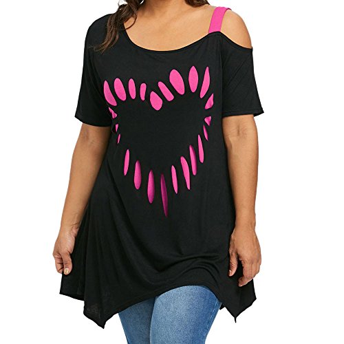 Women's Plus Size Tunic, Misaky Cold Shoulder Shirt Sleeve Blouse Tops (2XL, Hot Pink)