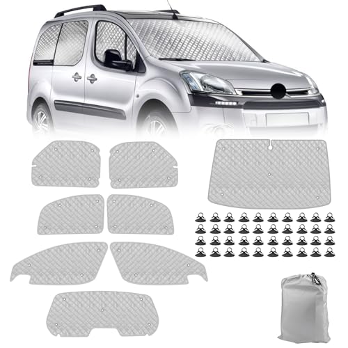 Osłona przeciwsłoneczna do przedniej szyby samochodowej, kompatybilna z Citroen Berlingo 2008-2018, 8 szt., ochrona przed słońcem, wewnętrzna mata termiczna z torbą do przechowywania, składana osłona