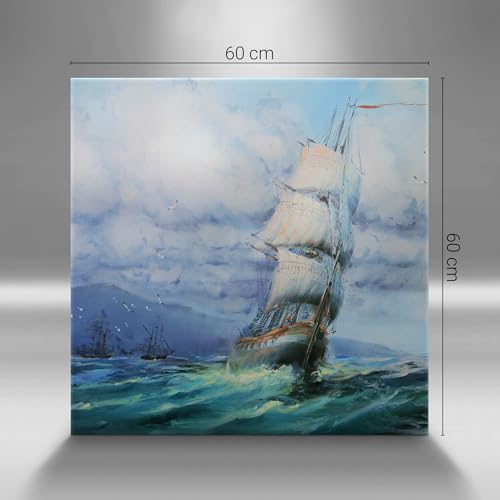 Tableau navire peint sur l'eau Wallfluent 60x60cm pour décoration murale moderne