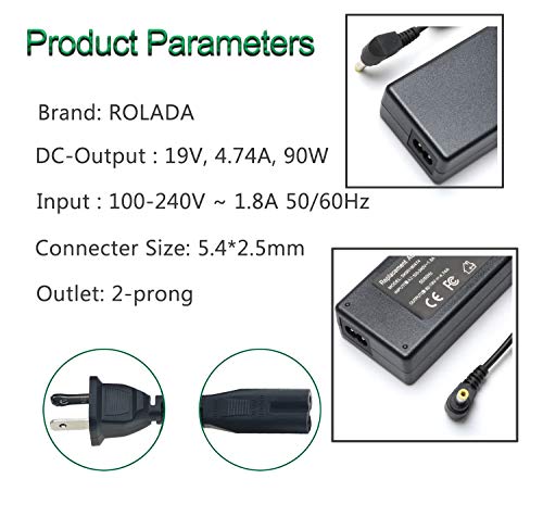 90W Adapter Laptop Charger For Toshiba Satellite L305 L305D L455 L505 L505D L635 L645 L655 L655D L745 L755 L775 L855 L875 A105 A135 C655 C675 C850 C855; Pa3714U-1Aca Pa5035U-1Aca Power Cord #TOP2