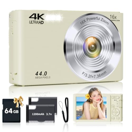 Image of Digital Camera for Teens, 4K 44MP FHD 16x Zoom Point Shoot Camera 64GB Card | Autofocus, Fill Light, Webcam Mode, Continuous Shooting, Time-Lapse, Filters, Easy Operation, Ideal for Beginners Kids