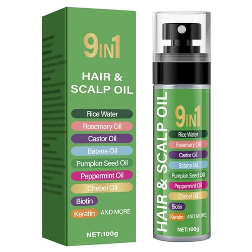 Spray de aceites esenciales para el cabello 9 en 1, spray de aceites esenciales para fortalecer el cabello y el cuero cabelludo, sérum perfumado reconfortante para alisar y dar volumen al cabello