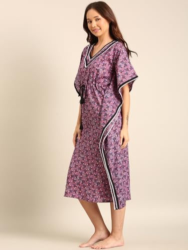 Image of Rupa Jon Aishwarya Women Full Length Printed Kaftan Nighty in Premium Cotton Blend Fabric, Night Dress, Maxi Nighty for Comfortable Everyday Wear