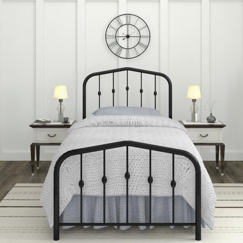 AMBEE21 Golden Gate Beds Washington Twin Size Black Iron Bed Frame with Headboard Footboard Wrought Iron Heavy Duty Metal Platform Foundation Farmhouse Victorian Style 600 lbs Capacity CastleBeds