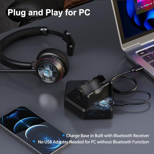 Image of Bluetooth Headset with Microphone & Mute Button, 30 Hrs Working Time, Mono Noise Cancelling for PC Laptop Teams Zooms Work Business Meeting