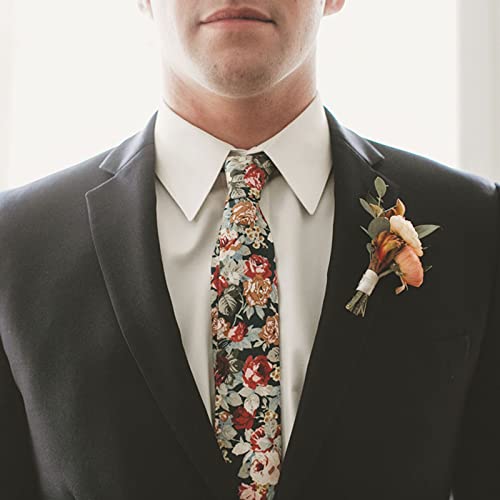 Image of Mantieqingway Floral Ties for Men Skinny Cotton Tie Flower Necktie