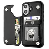 Onetop Compatible with iPhone 16 Wallet Case with Card Holder, PU Leather Kickstand Card Slots Case, Double Magnetic Clasp and Durable Shockproof Cover 6.1 Inch (Black)