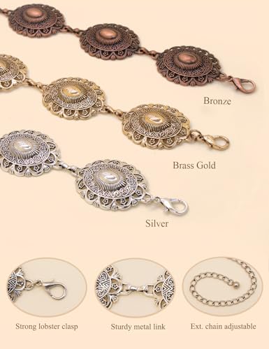 Image of TOPACC Western Metal Concho Belt for Women Cowgirl Chain Belts for Dresses Jeans Country Concert Outfit