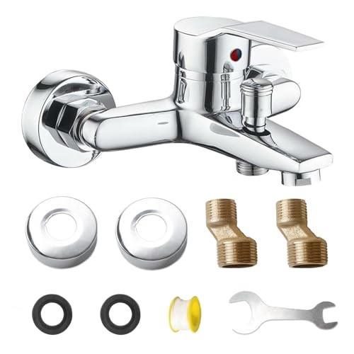 Mischbatterie Badewanne Kit, Badewannenarmatur, Heiß und Kalt Wasserhahn Badewanne mit Montagezubehör, Badewanne Einhebel Wandmontage Duscharmatur für Dusche und Wanne