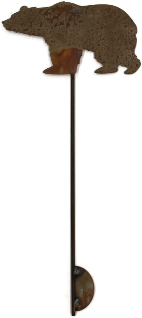 Animal Wildlife Style Steel Rustic or Powder Coated Metal Yard Stake (Bear 20" Tall, Naturally Rusted)