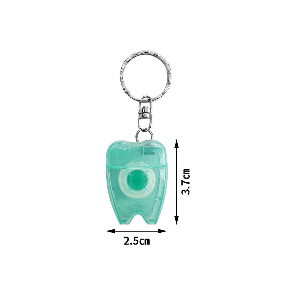 Set di 100 portachiavi portatili per la pulizia dei denti alla menta, a forma di dente, design piatto, rotolo di filo interdentale, per la pulizia orale