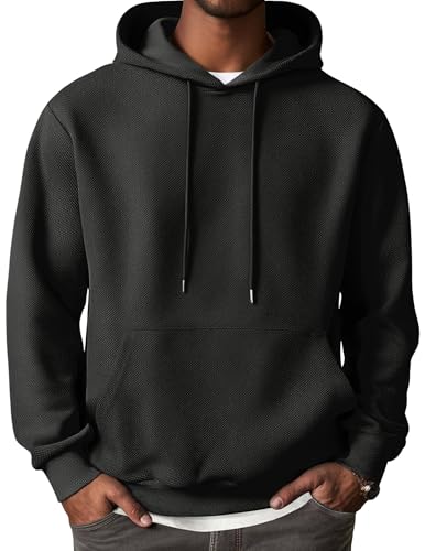 COOFANDY Men's Hooded Sweatshirts Long Sleeve Casual Waffle Knit Pullover Hoodies with Kanga Pocket