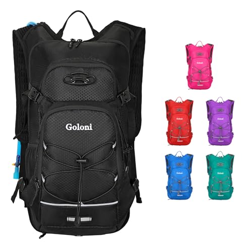 Goloni Hydration Hiking Backpack, 22L, Black, Unisex, Modern, Water Resistant, 6 Pockets, 5.5" x 11" x 18.5", Perfect for Hiking, Running, Sports