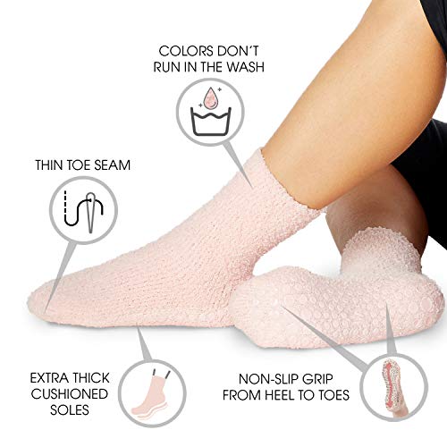 La Active Fuzzy Socks For Women & Men - 4 Pairs Of Warm, Cozy, Slipper Socks With Grips To Wear At Home - Pink/Grey/Blue/Black - L-Xl #TOP1