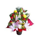 正月 門松 正月飾り 迎春アレンジ百合とピンポンマムの 華やか 生花 アレンジ A華やか迎春用アレンジ 1個 （12/26～12/31のお届け期間限定）2026年カレンダー付き
