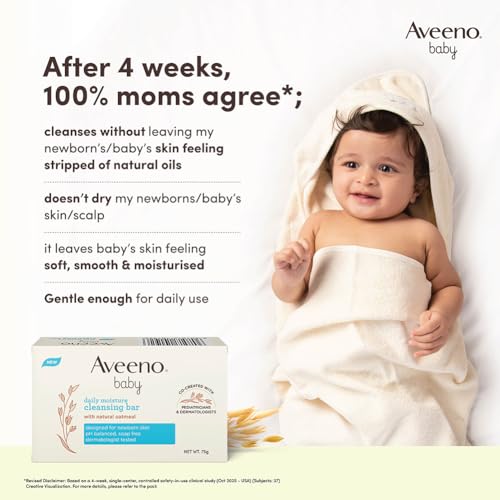 Image of Aveeno Baby Daily Moisture Cleansing Bar 75g (Pack of 10) | With natural Oatmeal, Glycerin and Shea Butter | Co-created with Pediatricians and Dermatologists for newborn sensitive skin | pH balanced, free of soap, parabens sulfates and phthalates