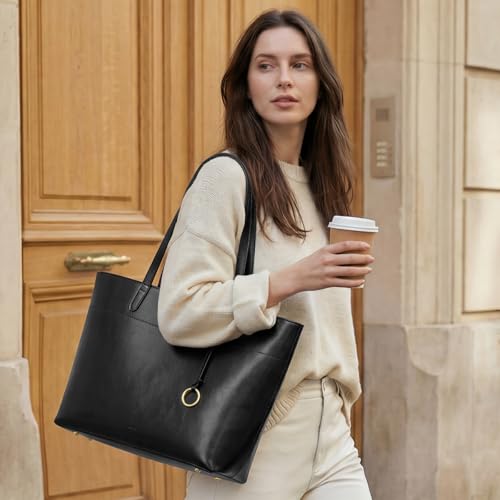Image of Kattee Vintage Genuine Leather Work Tote for Women | Spacious interior with a zip compartment for organized work, travel, and everyday essentials.