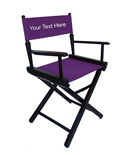 TLT Personalized Imprinted Commercial 18 Inch Table Height Black Frame Director's Chair - Purple