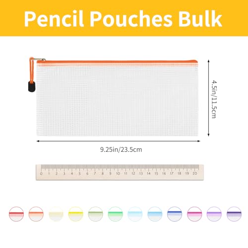 Image of EOOUT Mesh Zipper Pouch 24pcs 9.5x4.5 Inches Small Organizing Bags in 12 Colors for Travel Storage and Office Supplies Storage