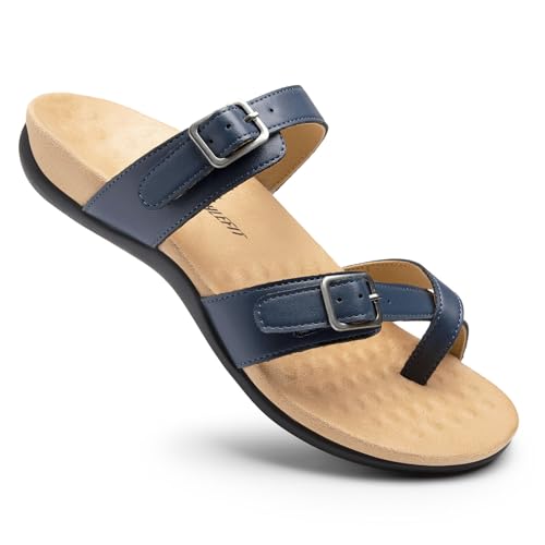 Image of Athlefit Women's Orthopedic Sandal with Arch Support | Adjustable Slip On Open Toe Flat Thong Flip Flops,Plantar Fasciitis Comfy Cushioned Footbed,Dressy Casual Walking Summer