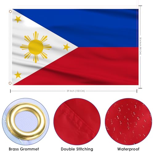 Image of AhfuLife 4Pcs Philippines Flag 3x5 Ft, Large Filipino Flag National Flags for Outside - Double Side with Brass Eyelets for World Cup Party Decorations, Soccer Party Bar Garden Decoration Indoor Outdoor