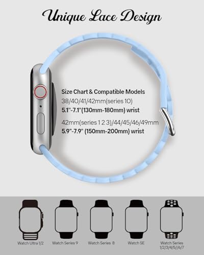Sunnywoo Lace Sport Silicone Band Compatible with Apple Watch 38mm 40mm 41mm 42mm 44mm 45mm 46mm 49mm for Women, Soft Wristband Waterproof Replacement for iWatch Series Ultra 10 9 8 SE 7 6 5 4 3 2 1