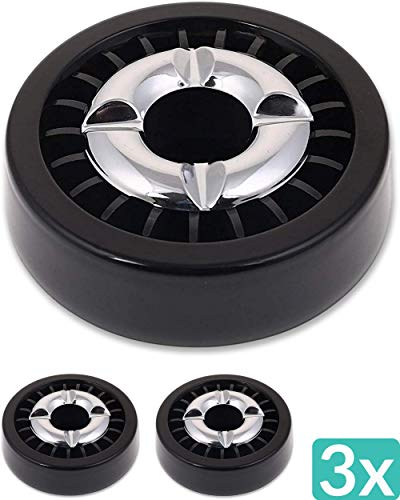 niboline 3 Aschenbecher Gluttöter Schwarz Rund - Spülmaschinenfest - Rostfrei - Für 21 Zigaretten