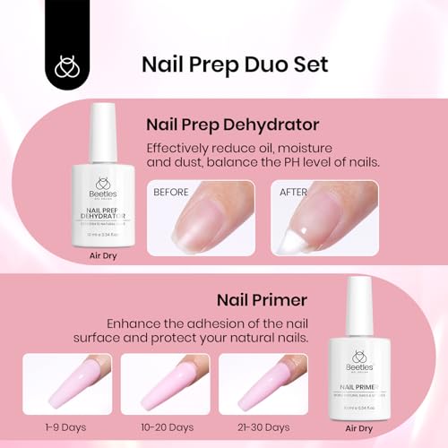 Image of Beetles Gel Nail Kit Short Square with Nail Dehydrator and Primer, 576Pcs Half Matte Etch-X Gel Tips Solid Glue Mini Lamp Acrylic Tips Easy DIY Extension Set Gift for Women