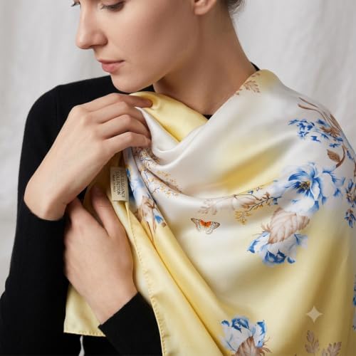 Image of Floral Printed Silk stole | silk Scarf for Women | stylish silk stole for women | Soft Lightweight Stole, Shawl & Neck Wrap | Scarf for Wedding, Party, Travel & Casual Wear