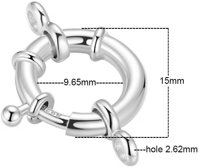 Jewelry Spring Clasps 925 Sterling Silver 15mm Round Close Ring Clasps Connector for DIY Necklace Bracelets Jewelry Making Handmade Crafts (Silver) - Image 2