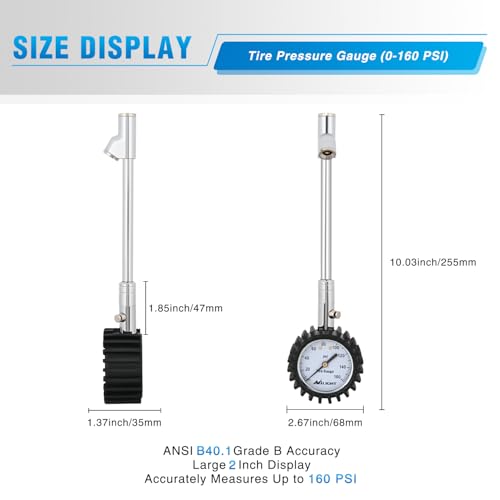 Image of Nilight Tire Pressure Gauge 160PSI Heavy Duty Stainless Steel Dual Head Air Pressure Chucks ANSI B40.1 Certified Large 2 inch Dial Wheel Checker for Truck Semi Truck ATV Motorhome Cars & RV Accessories