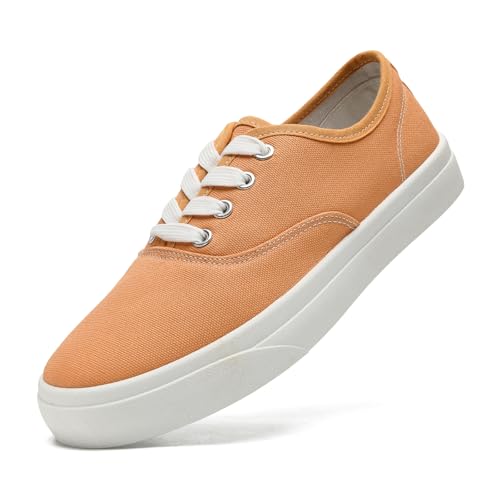 sharllen Ladies Canvas Shoes Women Low Top Sneakers Unisex Classic Lace Up Trainers for Men Canvas Plimsolls Pumps Casual Tennis Shoes(Peach 230)