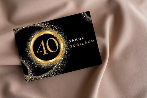 40 Jahre Jubiläum Karte mit Umschlag - Geschenkkarte Jahrestag Hochzeit Schwarz Gold Ring Firmengründung Dienst Partnerschaft Zusammenarbeit Glückwunsch Geschäftsjubiläum Feier (DIN A6)