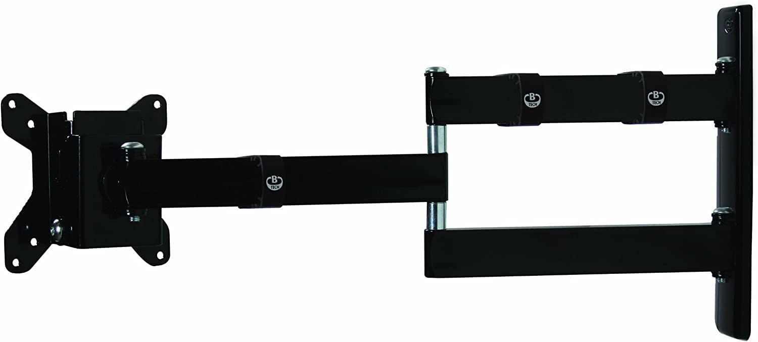 B-TechBT7513/PB Flat Screen Fixed Wall Mount with Double Arm, 3 Swivel Points, Suitable for Small Screens up to 15kg, (OWLS) On Wall levelling System (VESA 100) – Piano Black